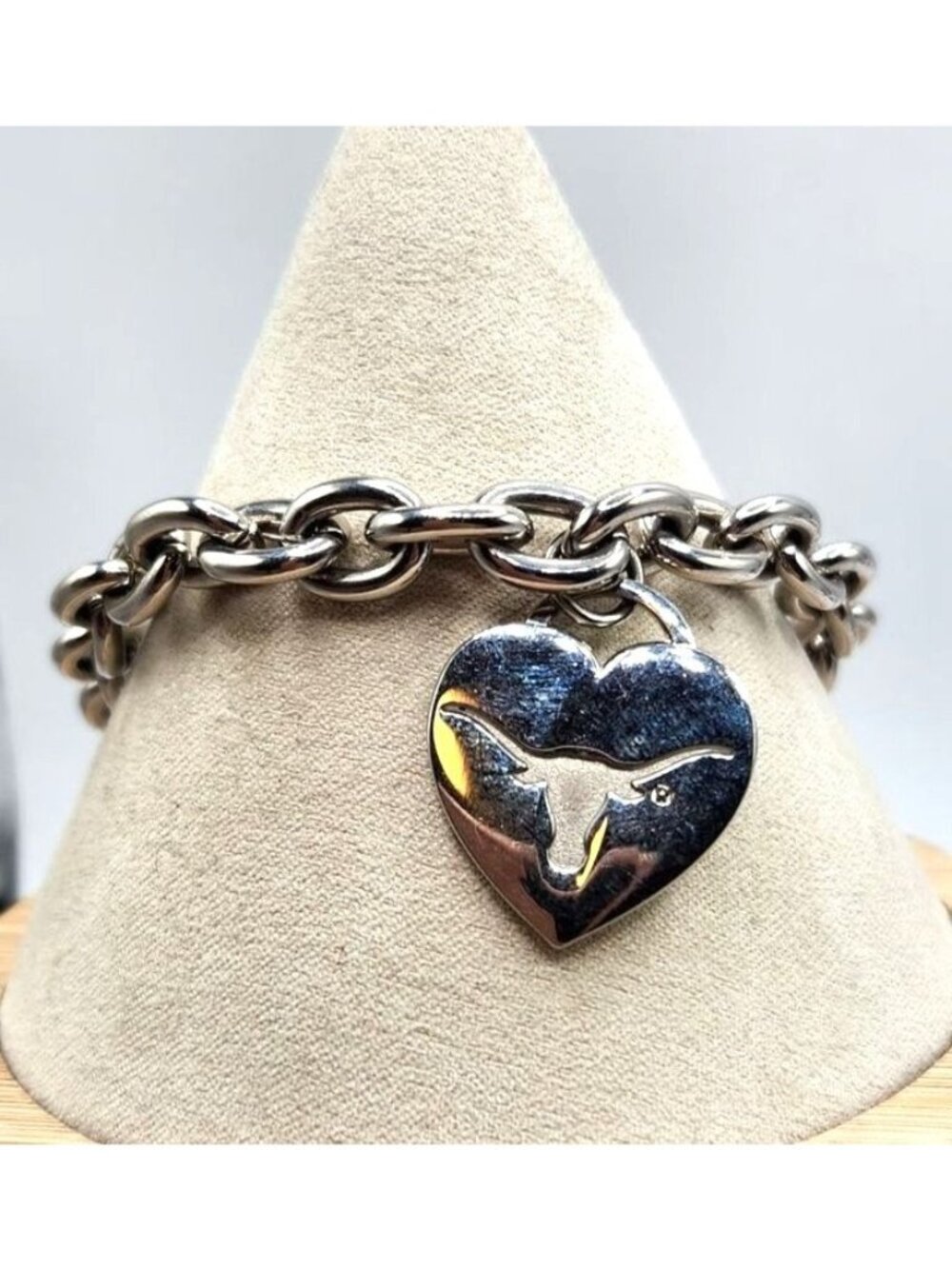 Texas Longhorns Silver-Tone Heart Charm Bracelet By Wincraft Inc.